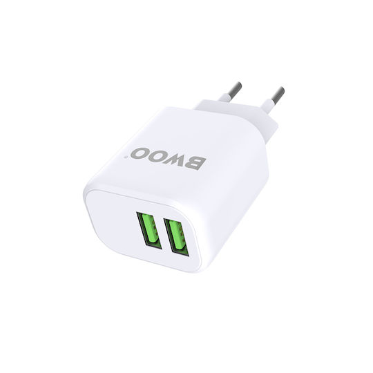 BWOO Ladegerät ohne Kabel mit 2 USB-A Anschlüsse Weißs (CDA60)