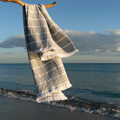 Gofis Home Beach Towel Pareo Gray with Fringes 160x80cm.