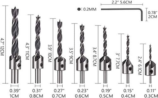 Drillpro 7 Set Drill Bits with Cylindrical Shank for Wood