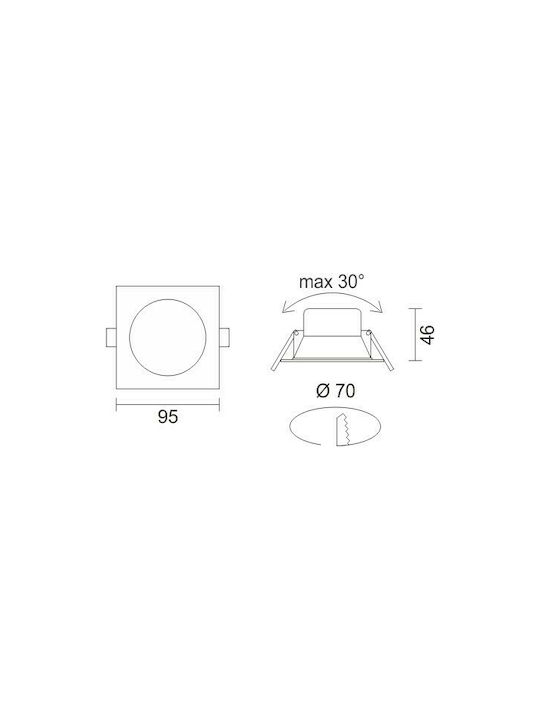 Spot Light Square Metallic Recessed Spot with Integrated LED and Natural White Light White 9.5x9.5cm. 1pcs