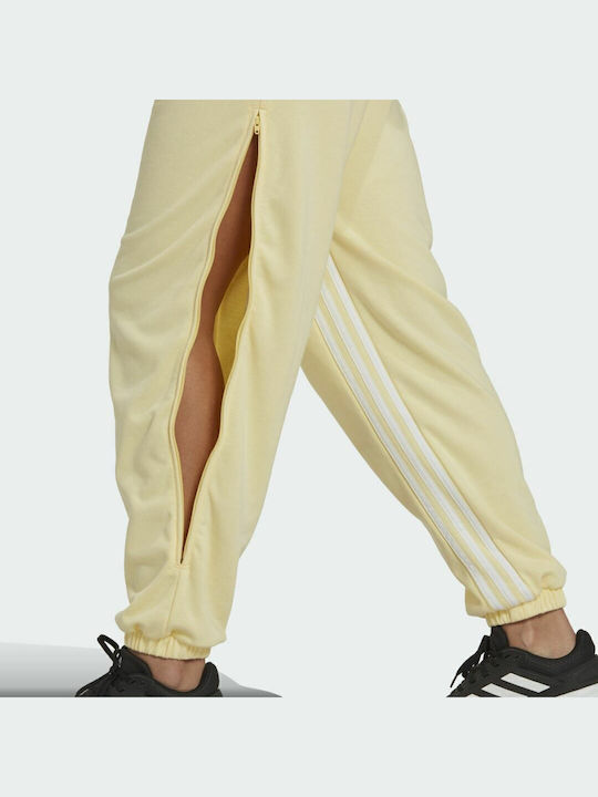 Hyperglam 3-Stripes High Waist Sweatpants Jogger Almost Yellow/White