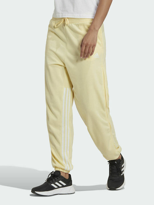 Hyperglam 3-Stripes High Waist Sweatpants Jogger Almost Yellow/White