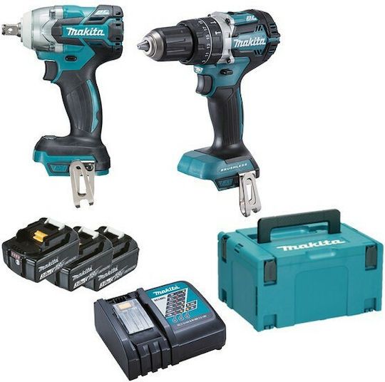 Makita DLX2250TJ1 Σετ Μπουλονόκλειδο & Παλμικό Κατσαβίδι Brushless 18V με 3 Μπαταρίες 5Ah και Θήκη