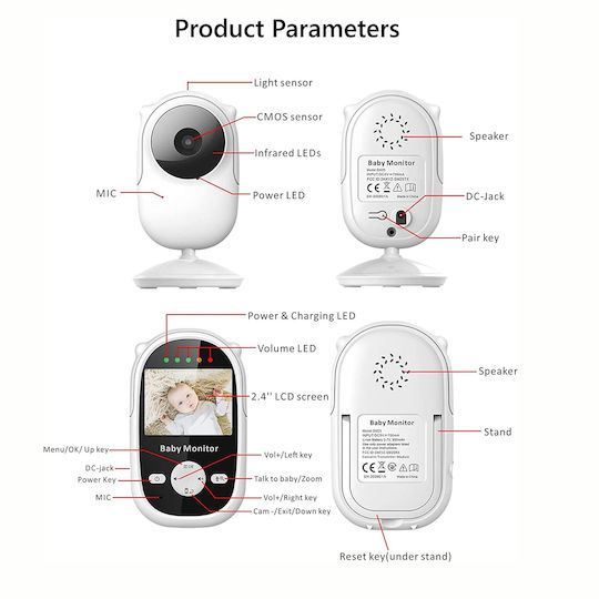 Wireless Baby Monitor with Camera & Screen 2.4" , Two-way Communication & Lullabies