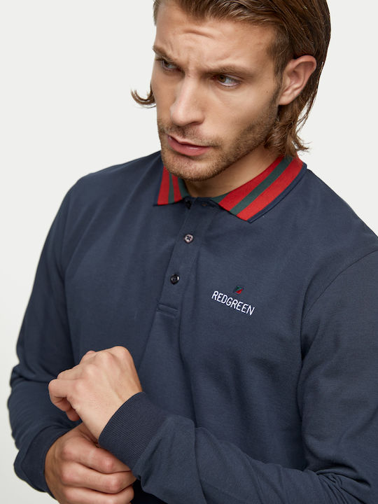 RedGreen Polo Pique with Long Sleeve & Striped 3-color collar - Blue Navy