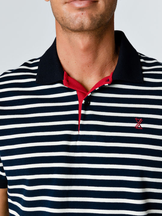 Snta Polo Piquet Striped with Short Sleeve & Contrast Sleeve - Striped Blue