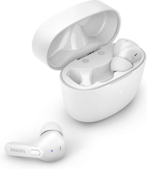 Philips TAT2206 Earbud Bluetooth Handsfree Ακουστικά με Αντοχή στον Ιδρώτα και Θήκη Φόρτισης Λευκά