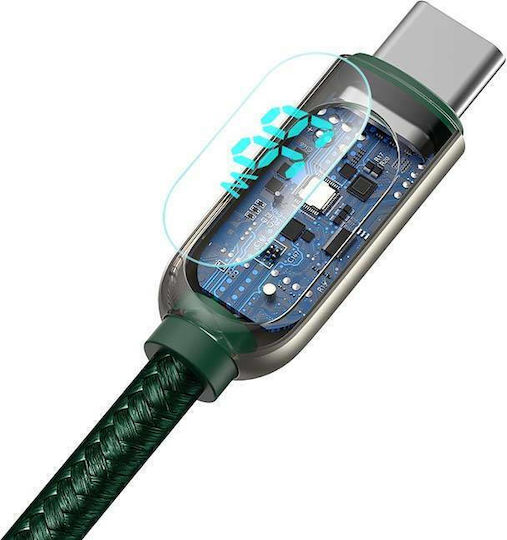 Baseus Display Плетена USB 2.0 Кабел USB-C мъжки - USB-A мъжки 66W Зелен 2м (CASX020106)