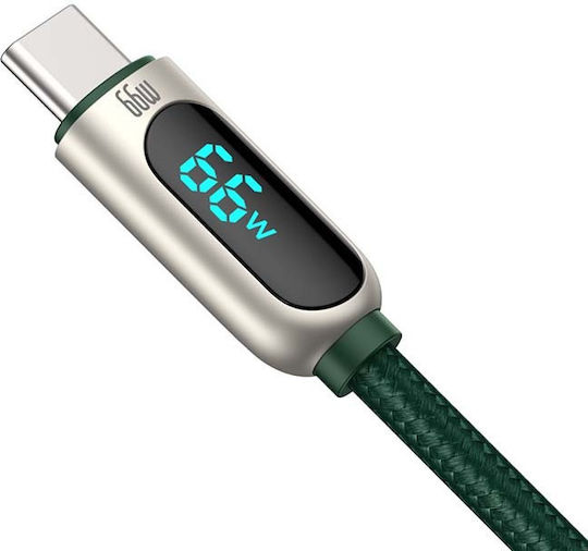 Baseus Display Плетена USB 2.0 Кабел USB-C мъжки - USB-A мъжки 66W Зелен 2м (CASX020106)