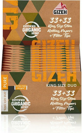 Gizeh Pure Duo Листчета за свиване на цигари Slim King Size с Тръбички 33 листове 1бр Пюър Дуо