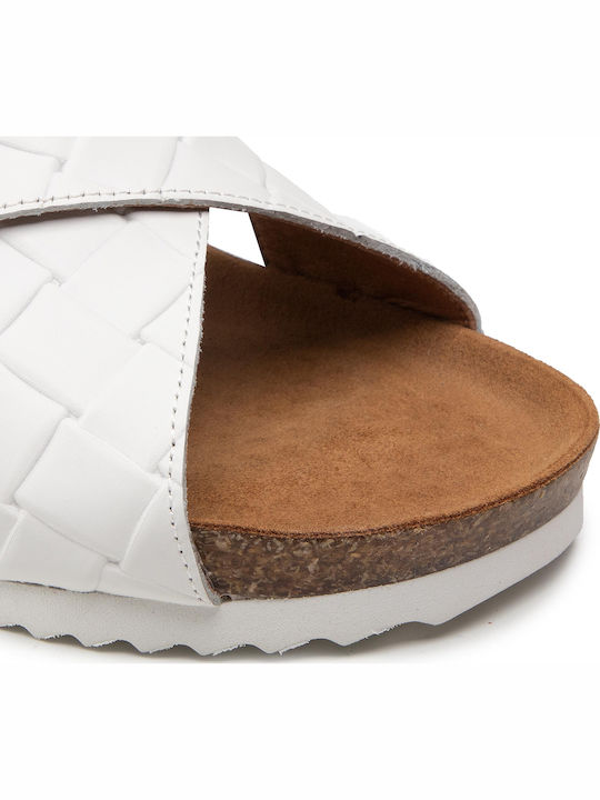 Leather Women's Flat Sandals Anatomic in White Color