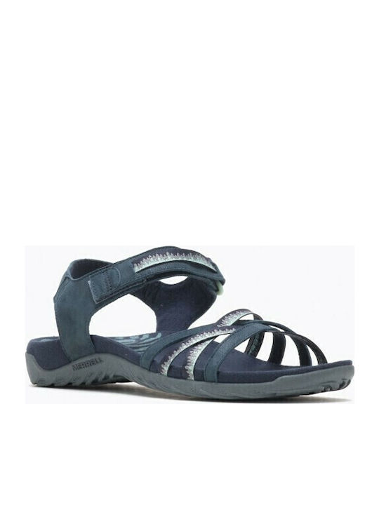 Terran 3 Cush Leather Women's Flat Sandals Sporty in Navy Blue Color