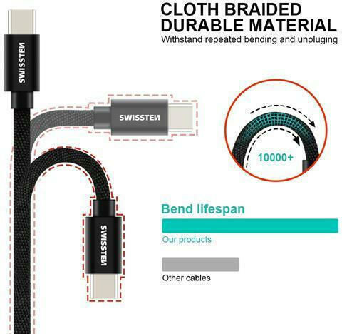 Swissten Textile Braided USB 2.0 Cable USB-C male - USB-A Ασημί 2m 71521303