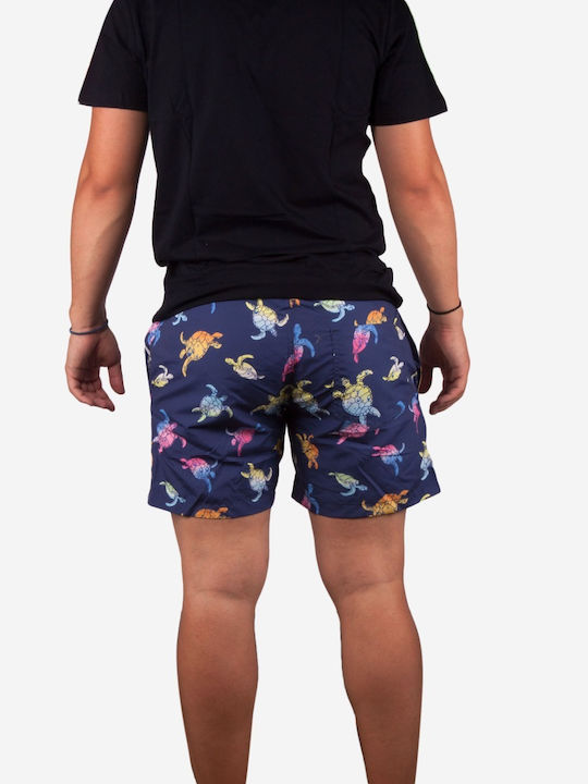 Moon Stone Sea Turtle Men's Swimwear Shorts Navy Blue with Patterns