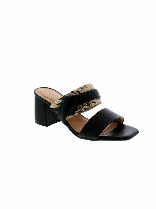 Piccadilly Anatomic Women's Sandals Black/Beige with Chunky Medium Heel