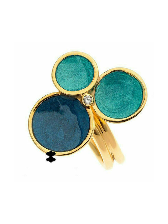 Women's silver gold plated ring 925° with blue & turquoise enamel.