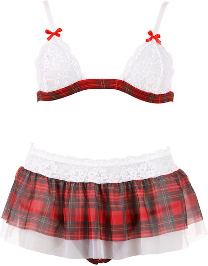 Cottelli Collection Bra & Skirt Plaid Sexy Σετ Εσωρούχων με Δαντέλα Red 3τμχ