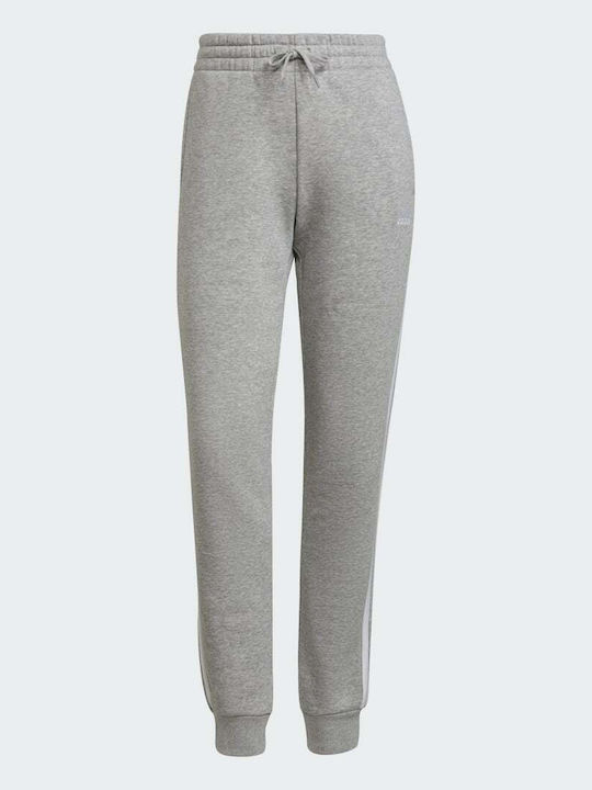Essentials 3 Streifen Damen Jogginghose mit Lässig Fleece Mittleres Grau Heather / Weiß