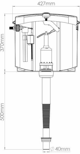 Nova Bella 4090 Wall Mounted Plastic High Pressure Rectangular Toilet Flush Tank White