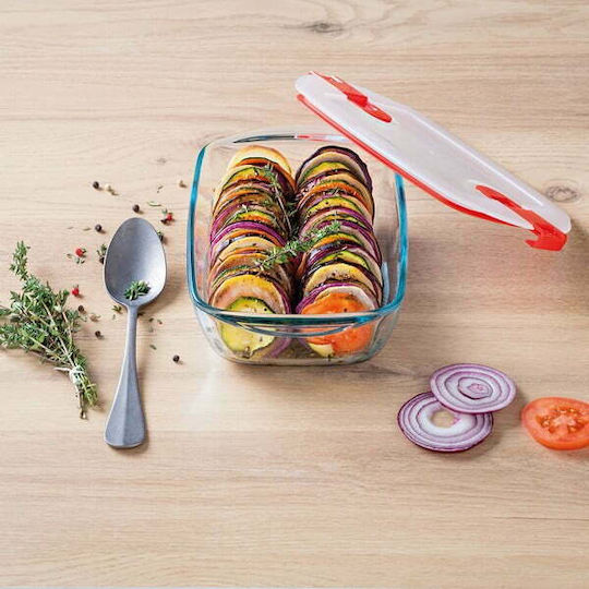 Pyrex Cook & Heat Set Glas Mittagsboxen Rot 21x18cm 5 Stück