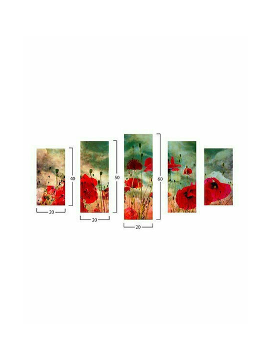 HomeMarkt Poppy Field Fivefold Painting on Canvas 60x100cm