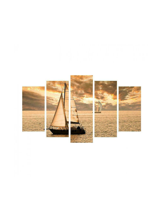 HomeMarkt Sunset Sailing Fivefold Painting Wooden 60x100cm