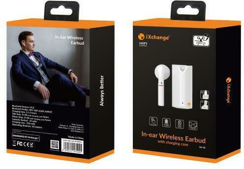 iXchange UA30 Earbud Bluetooth Handsfree Ακουστικό με Θήκη Φόρτισης Λευκό