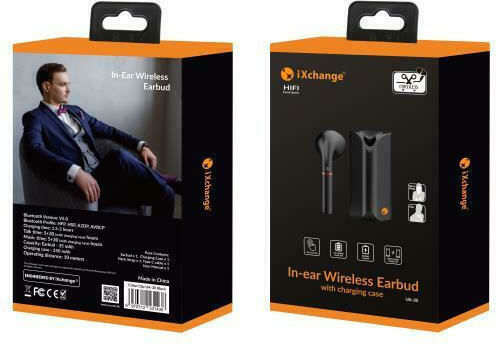 iXchange UA30 Earbud Bluetooth Handsfree Earphone with Charging Case Black