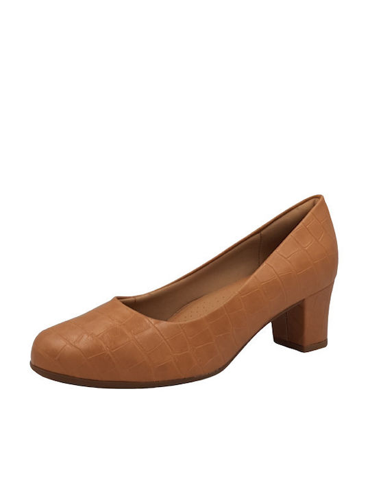 Piccadilly Leder Pumps mit Chunky mittelhohem Absatz Tabac Braun