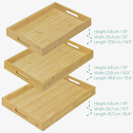 Navaris Bamboo Rectangular Serving Tray made of Bamboo with Handles in Beige Color 53446.03 1pcs