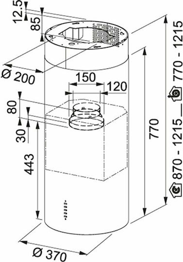 Franke Cylinder FTU PLUS 3707 I WH Insulă Hotă 37cm Alb