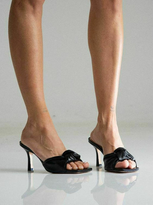 Mestico Thin Heel Leather Mules Black