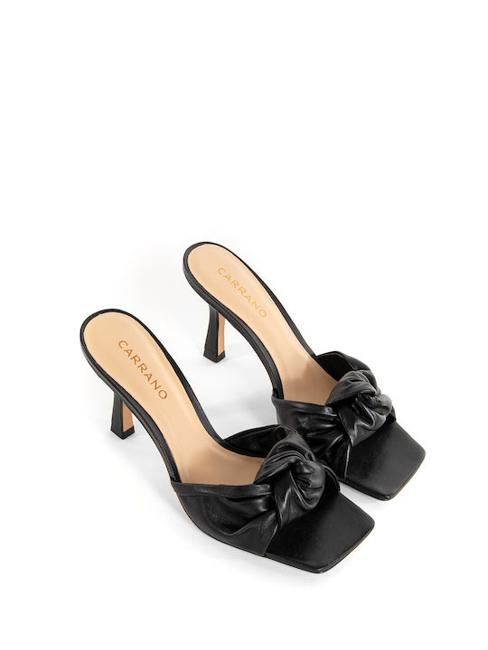 Mestico Thin Heel Leather Mules Black