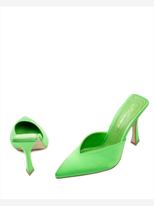 Satin Mule cu Subțire cu gleznă înaltă Toc în Culoare Verde