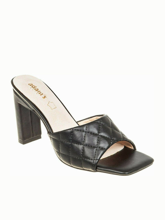 Adam's Shoes Heel Leather Mules Black