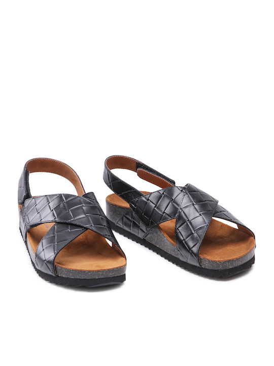 Leather Women's Flat Sandals Anatomic in Black Color