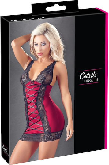 Cottelli Collection Lingerie Dress with Lace Cups Sexy Nightgown with Lace Red