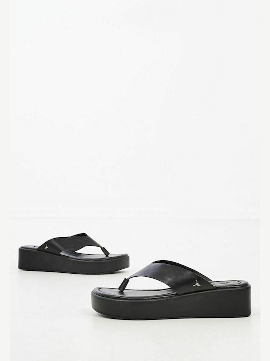 Sinful Women's Leather Platform Wedge Sandals Black