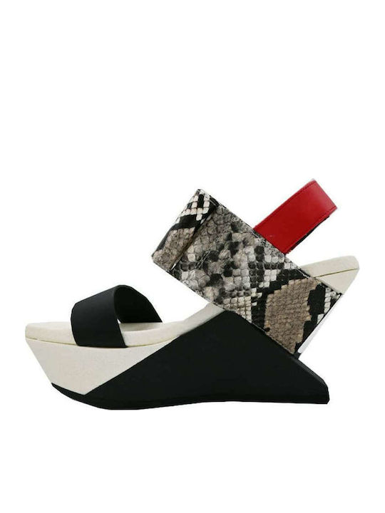 Elena Women's Leather Ankle Strap Platforms Black/White