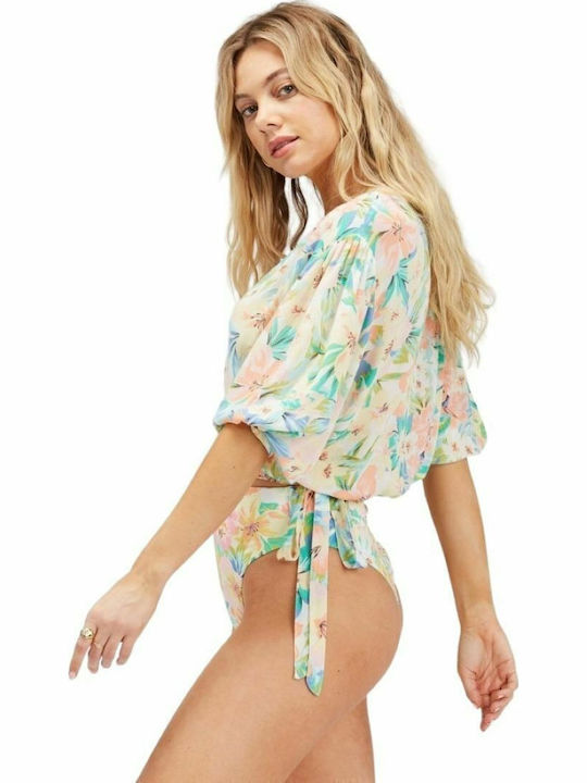Too Cute Women's Summer Crop Top Short Sleeve with V Neckline Floral Multicolour