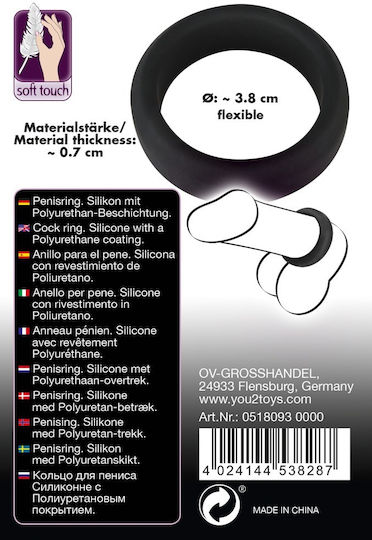 You2Toys Black Velvets Cock Ring 3.8cm