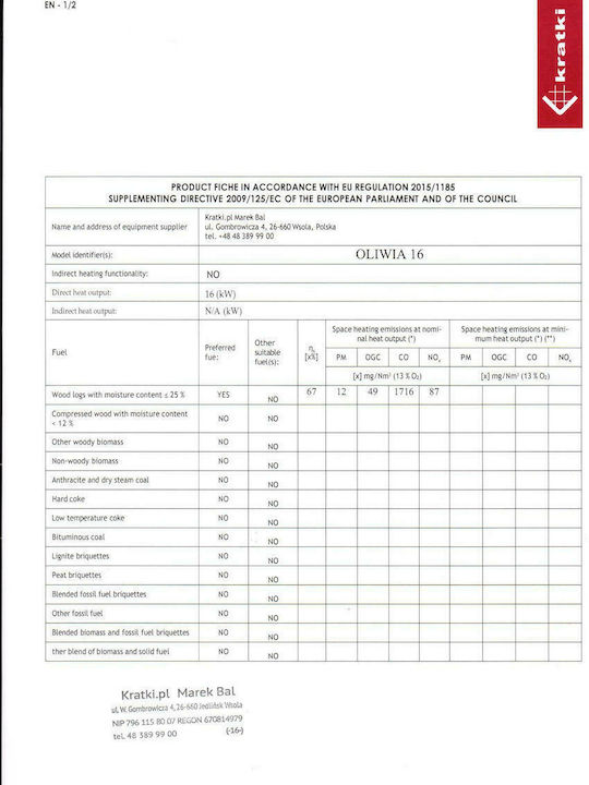 Kratki Oliwia L BS Енергийна вмъкната касета Дърво 18кВт Ляв ъгъл с отваряща се врата