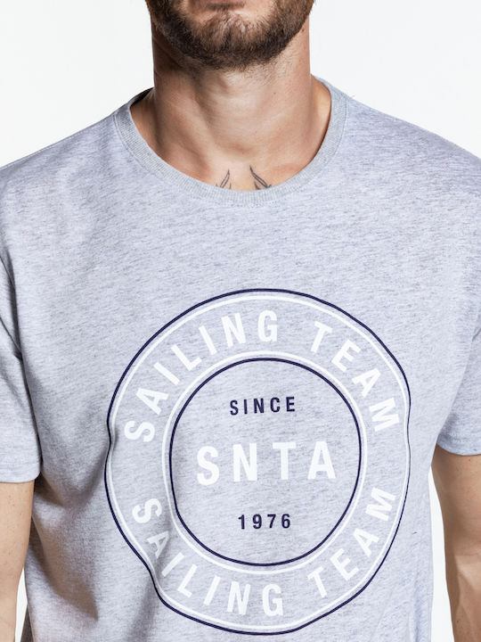 Snta T-Shirt mit Segelteam im Kreisdruck - Grau melange