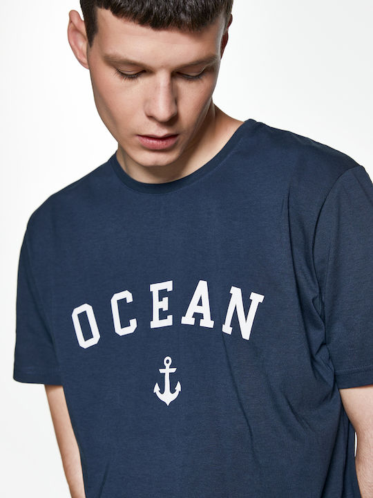 Snta T-shirt with Ocean Anchor Print - Dark Blue