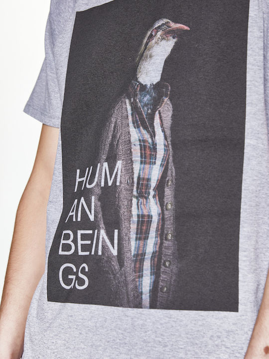 Snta T-shirt with Human Beings Grouse Print - Black and Grey