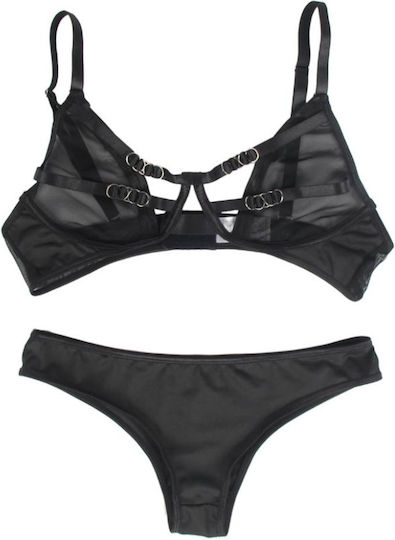 Queen Lingerie 2 Pieces Set Sexy Σετ Εσωρούχων με Διαφάνεια Black 2τμχ