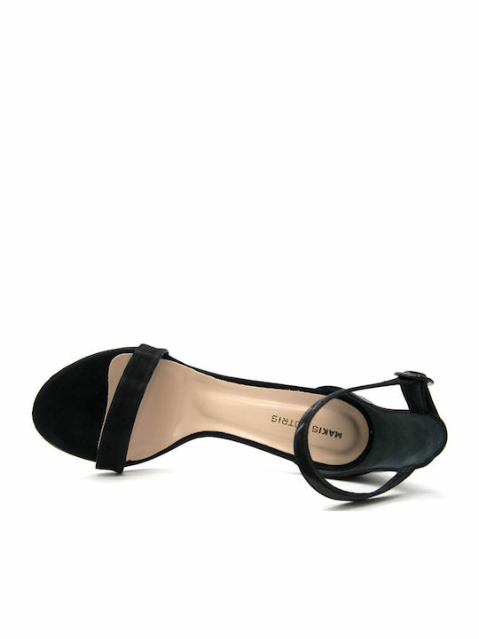 Suede Women's Sandals with Ankle Strap Black
