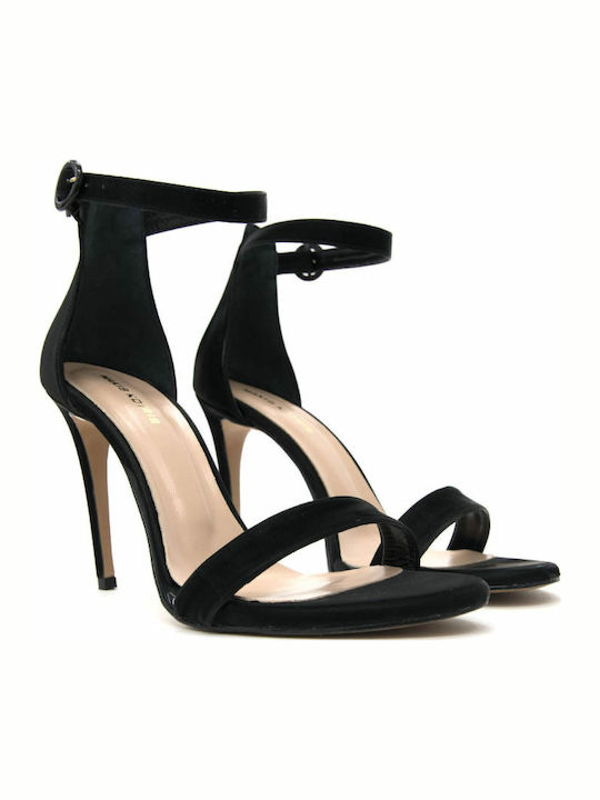 Suede Women's Sandals with Ankle Strap Black