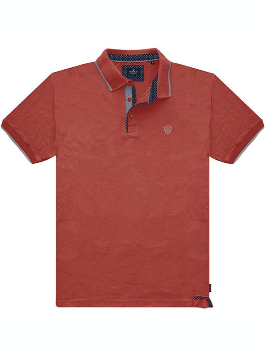 Double Men's Short Sleeve Polo Blouse Coral