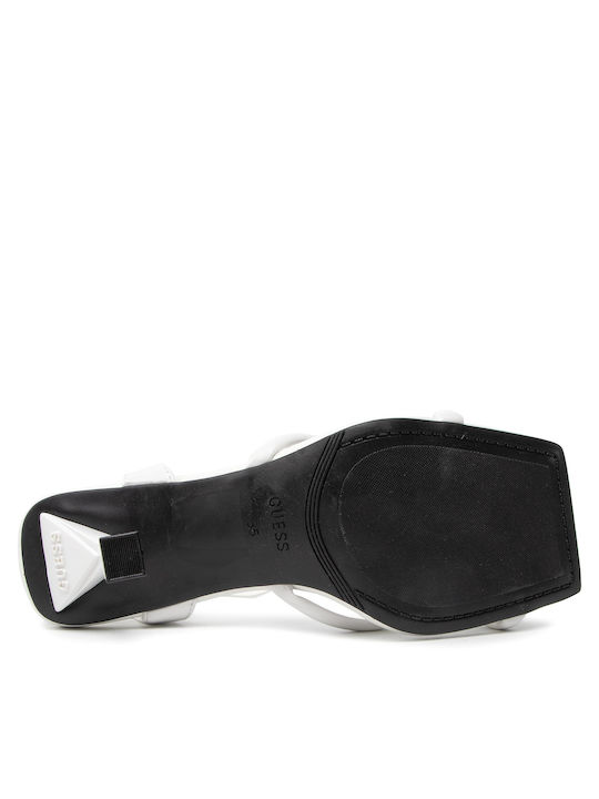Leather Women's Sandals with Ankle Strap White with Thin High Heel